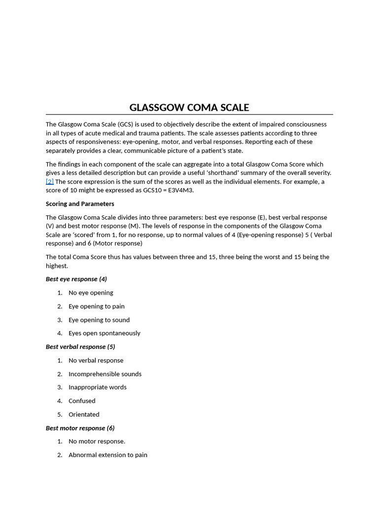 Glasgow Coma Scale Overview | PDF