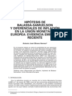 Hipótesis de Balassa-Samuelson Y Diferenciales de Inflación en La Unión Monetaria Europea: Evidencia Empírica Reciente