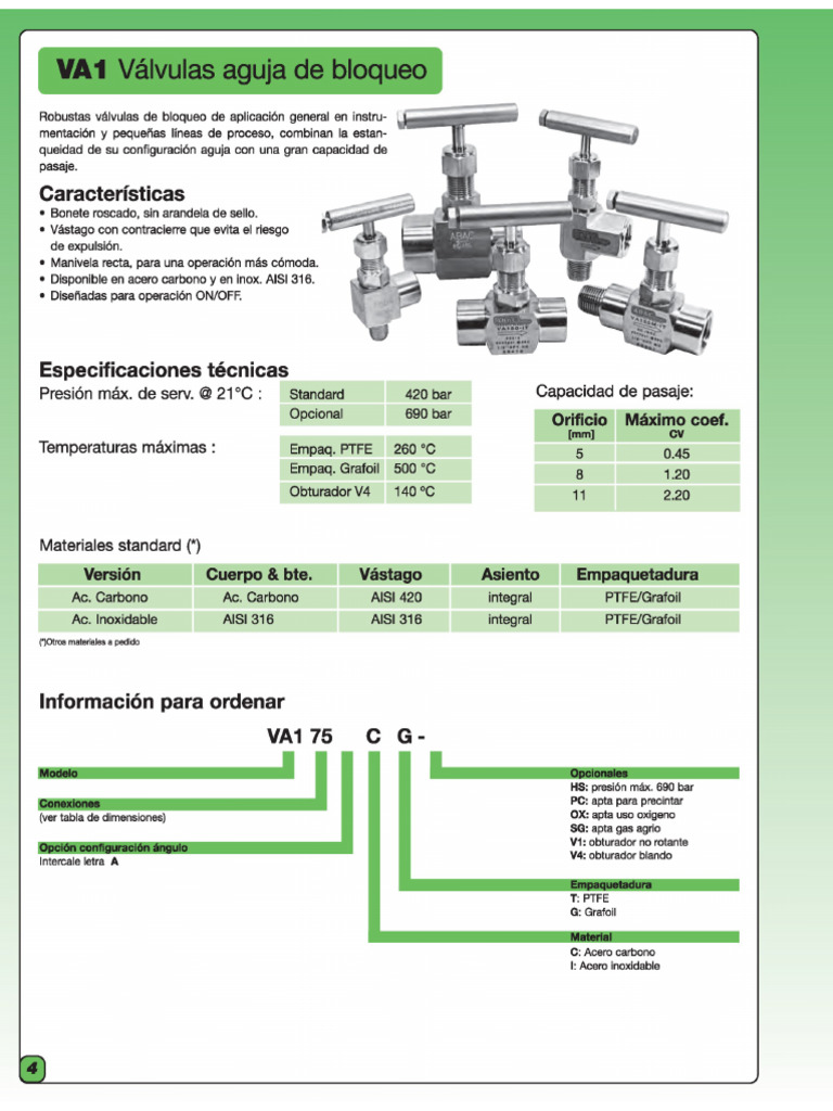 Válvula Aguja VA1-Castellano-Ficha | PDF