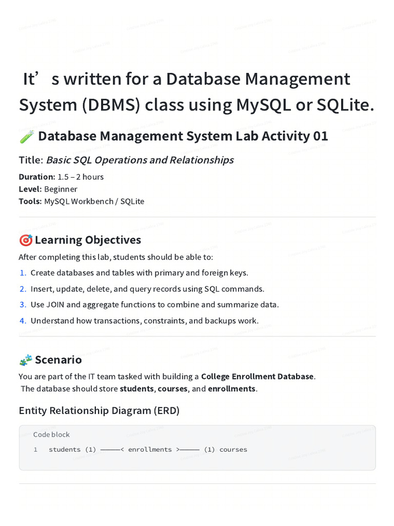 SQL Lab: College Enrollment Database | PDF | Databases | Information ...