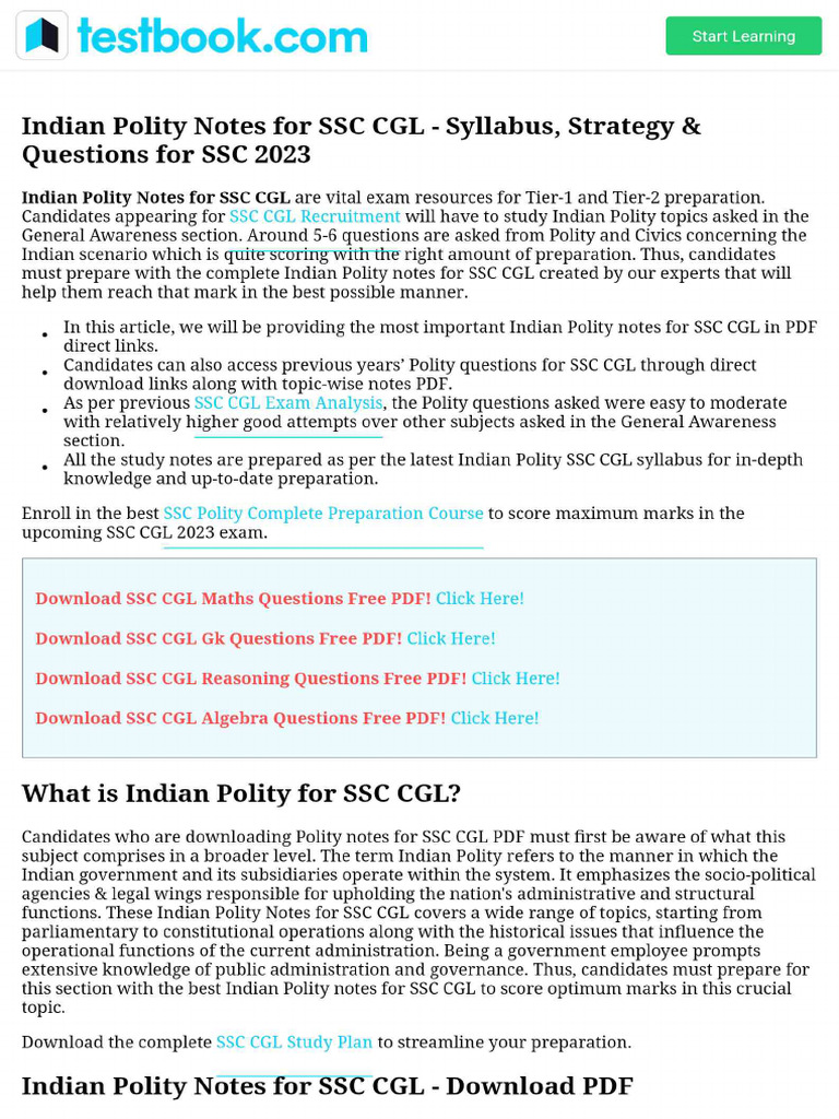 Indian Polity Notes For SSC CGL - Syllabus, Strategy & Questions For ...