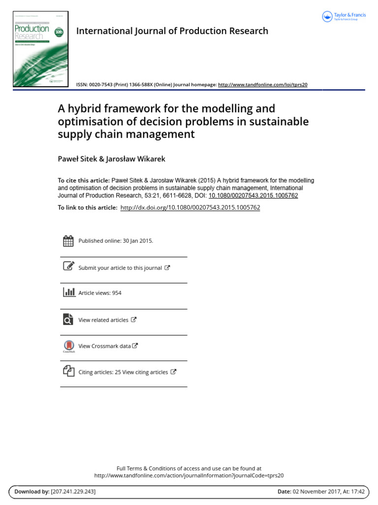 Sustainable Supply Chain Management | PDF | Mathematical Optimization