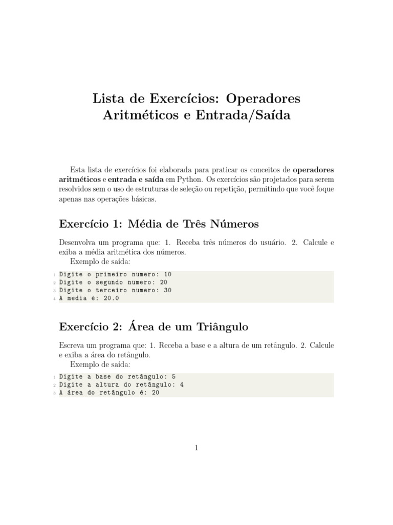 Exercícios de Python: Operadores Aritméticos | PDF | Juros | Aritmética