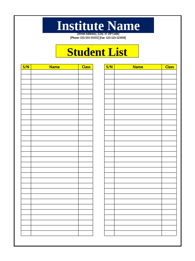 Student List Template123 | PDF