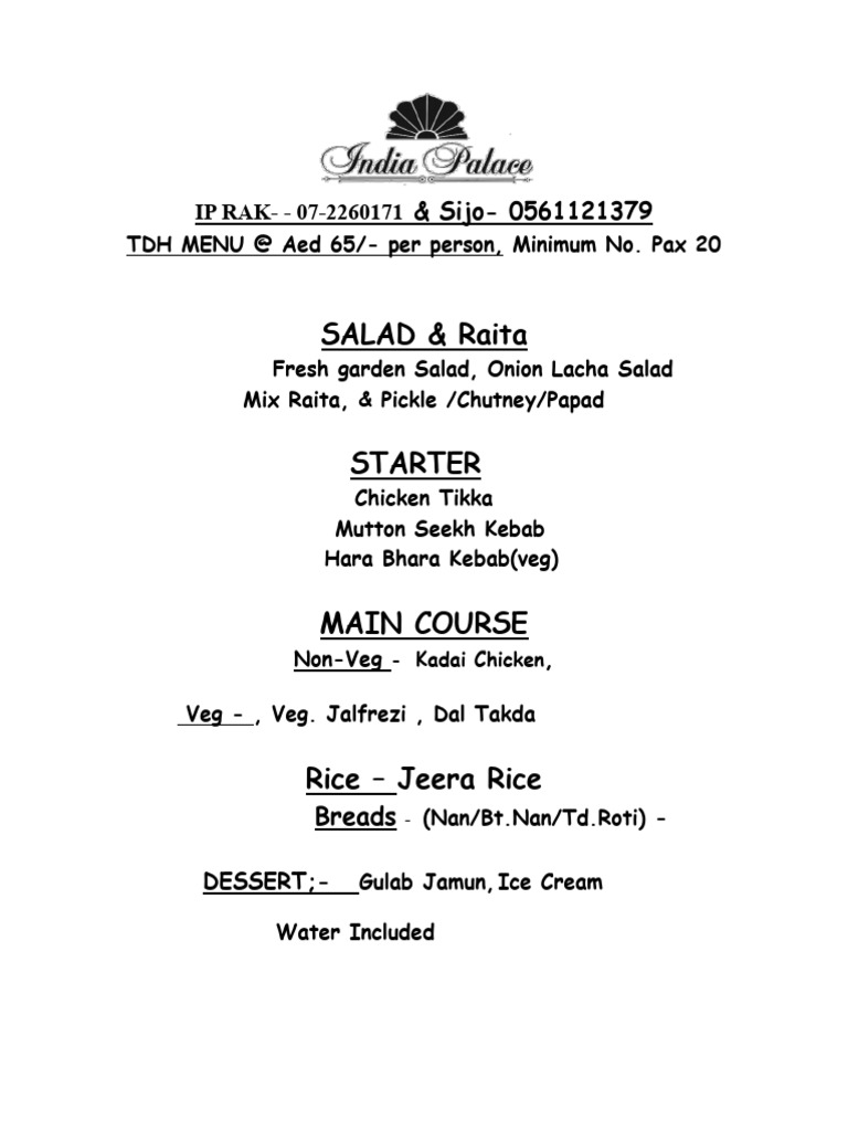 Party Menu Aed-65-Ip Rak Mall-Tdh Menu | PDF