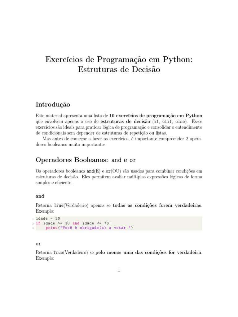 Exercícios de Decisão em Python | PDF | Python (linguagem de ...