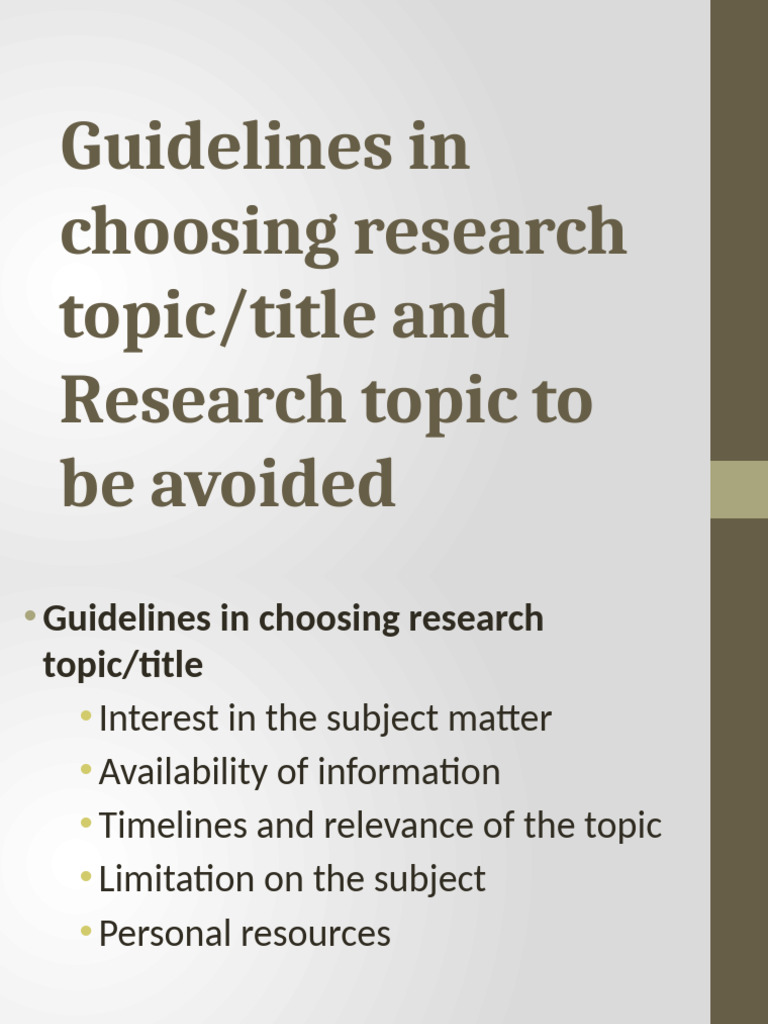 Research Topic Selection Guidelines | PDF