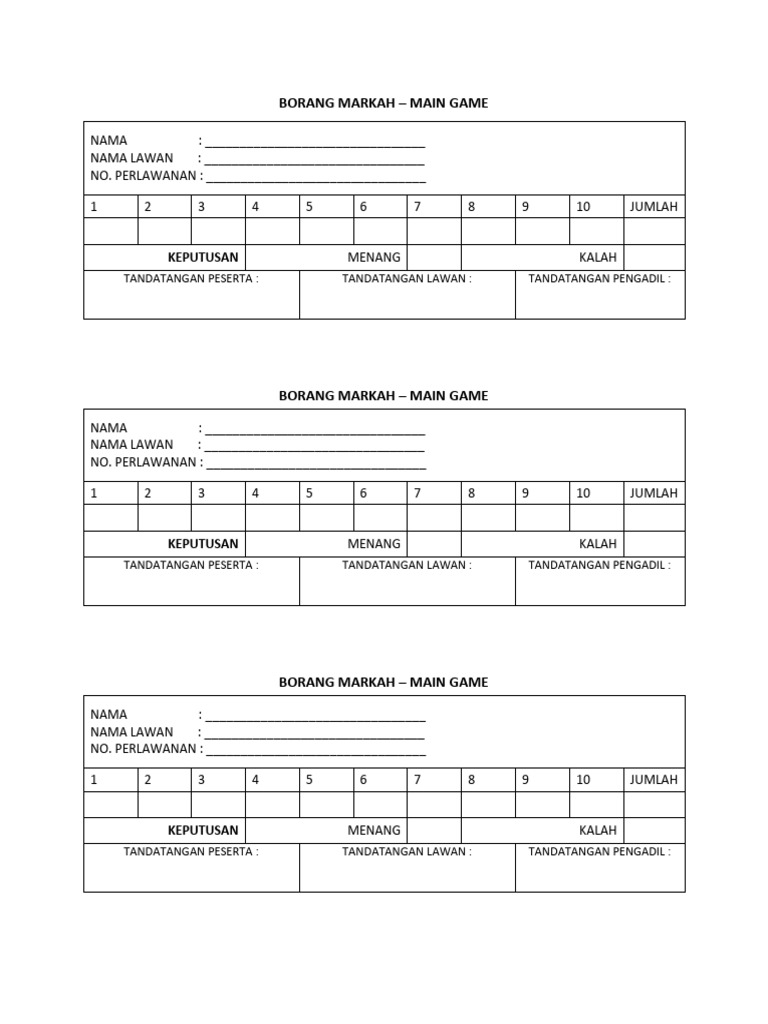 Formulir Skor Pertandingan Game | PDF