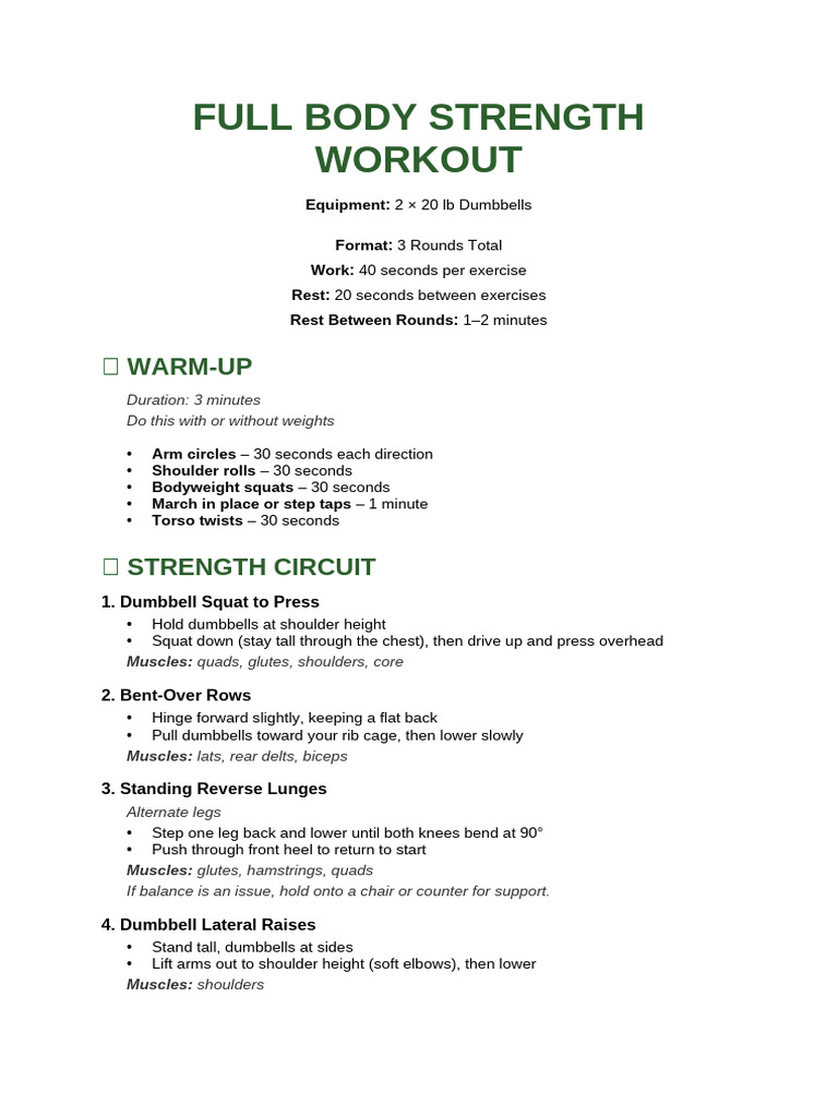 Full Body Strength Workout | PDF