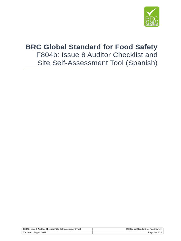 Checklist BRC.V8 | PDF | Política alimentaria