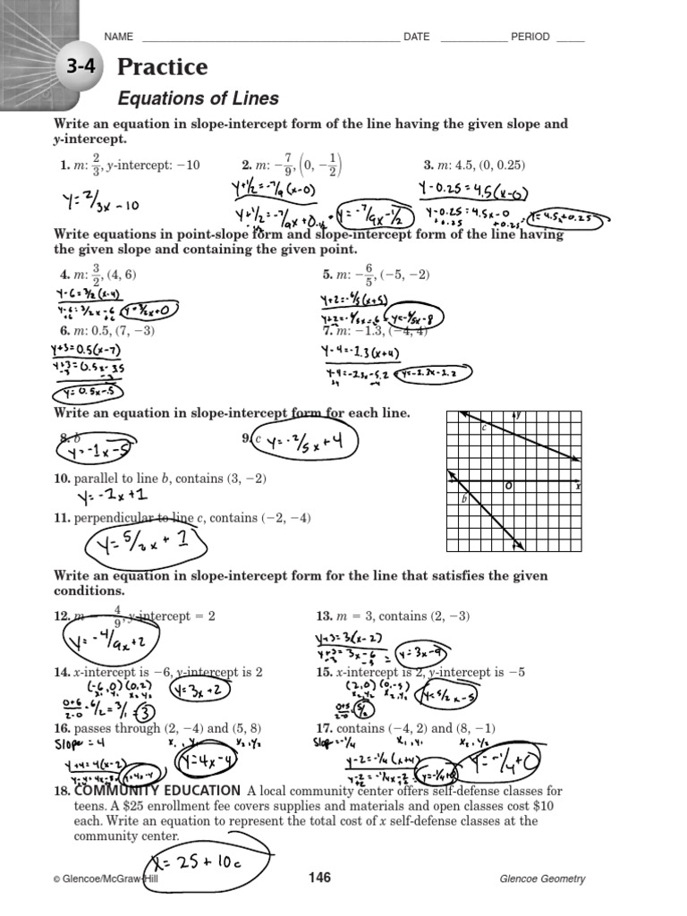 Equations of Lines Practice Exercises | PDF | Slope | Elementary ...