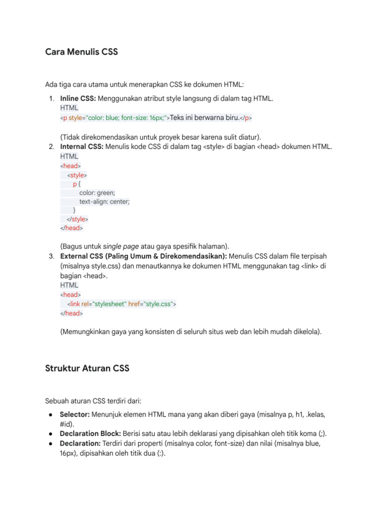 Panduan Dasar Menulis CSS | PDF