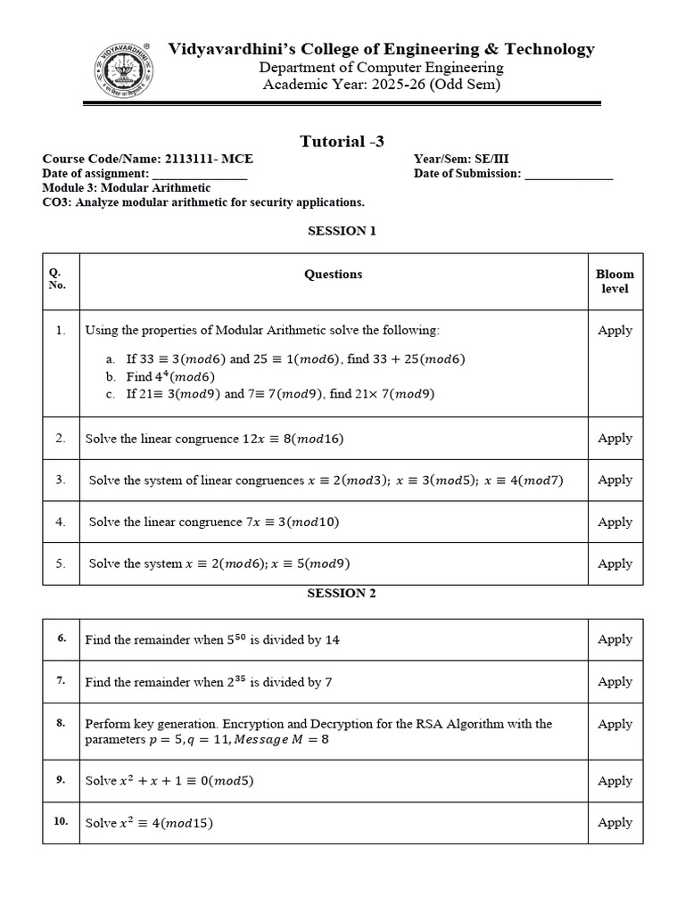 Modular Arithmetic Tutorial for Security | PDF
