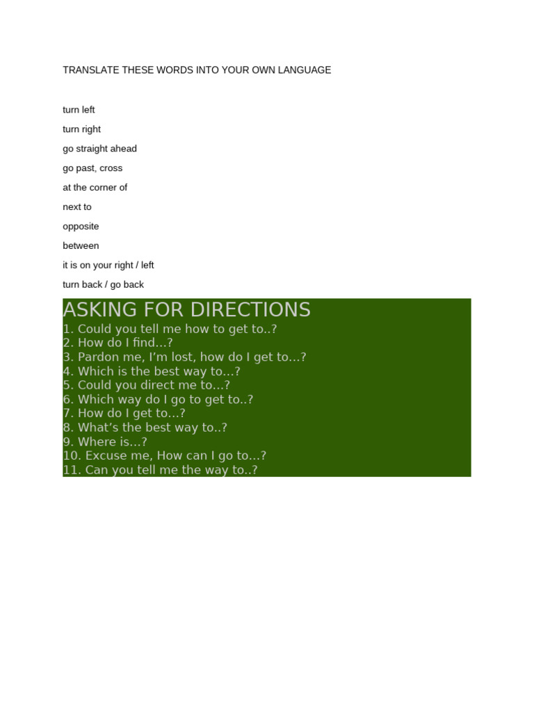 Essential Phrases for Asking Directions | PDF