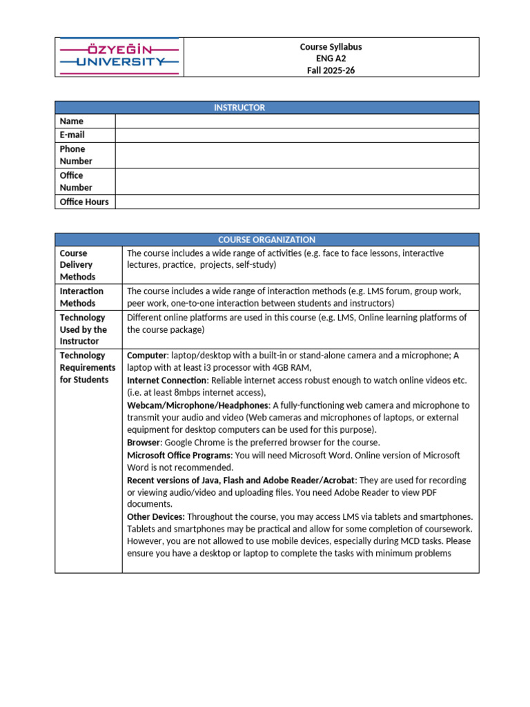 ENG A2 Course Syllabus Fall 2025-26 | PDF | Verb | Noun