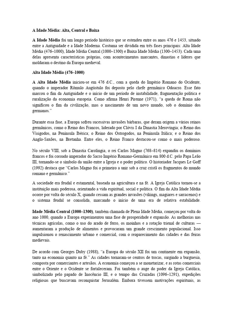 A_Idade_Media_Alta_Central_e_Baixa | PDF | Idade Média | Feudalismo