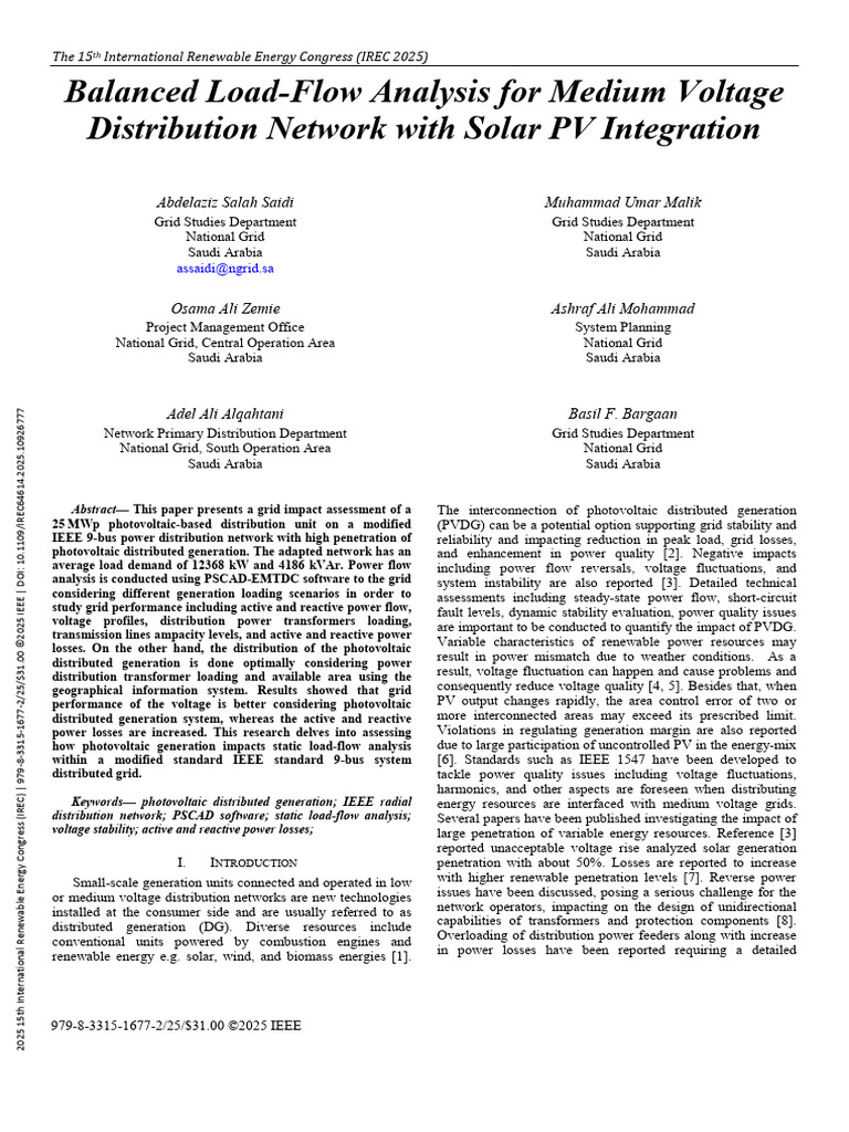Balanced Load-Flow Analysis For Medium Voltage Distribution Network ...
