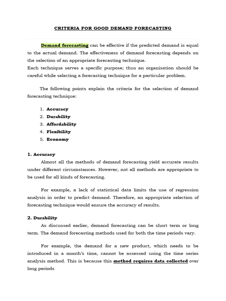 Effective Demand Forecasting Criteria | PDF | Forecasting | Demand