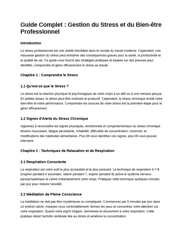 Gestion du Stress au Travail : Guide Pratique | PDF | Stress (Biologie ...
