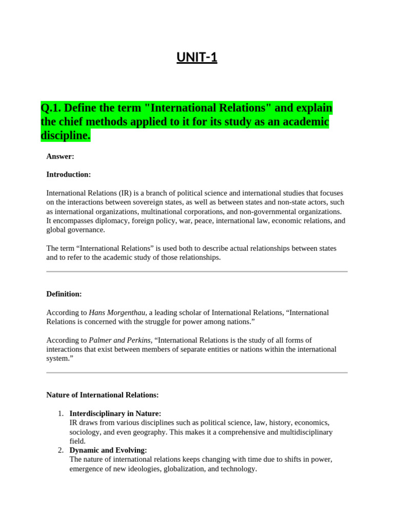 Understanding International Relations and Politics | PDF ...