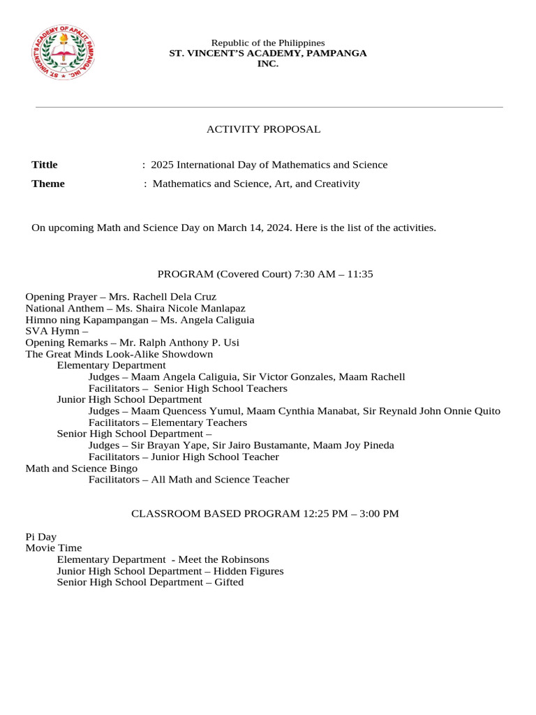 2025 Math and Science Day Proposal | PDF | Mathematics