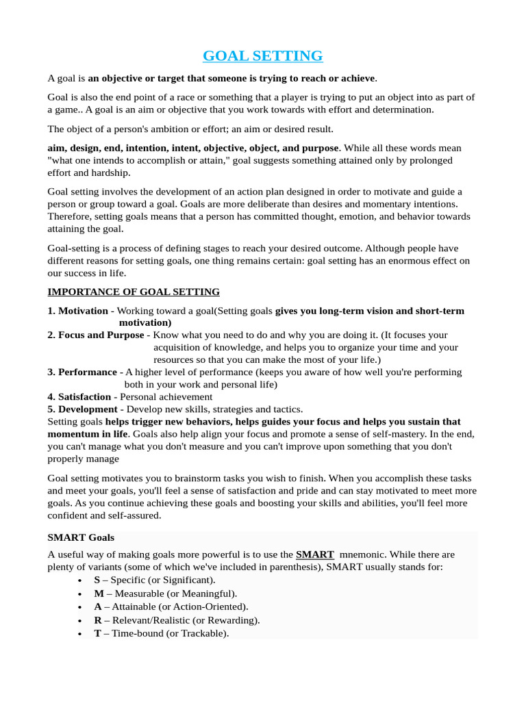 Effective Goal Setting Strategies | PDF | Goal | Goal Setting