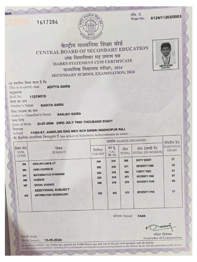 Aditya 10th Marksheet-Compressed | PDF