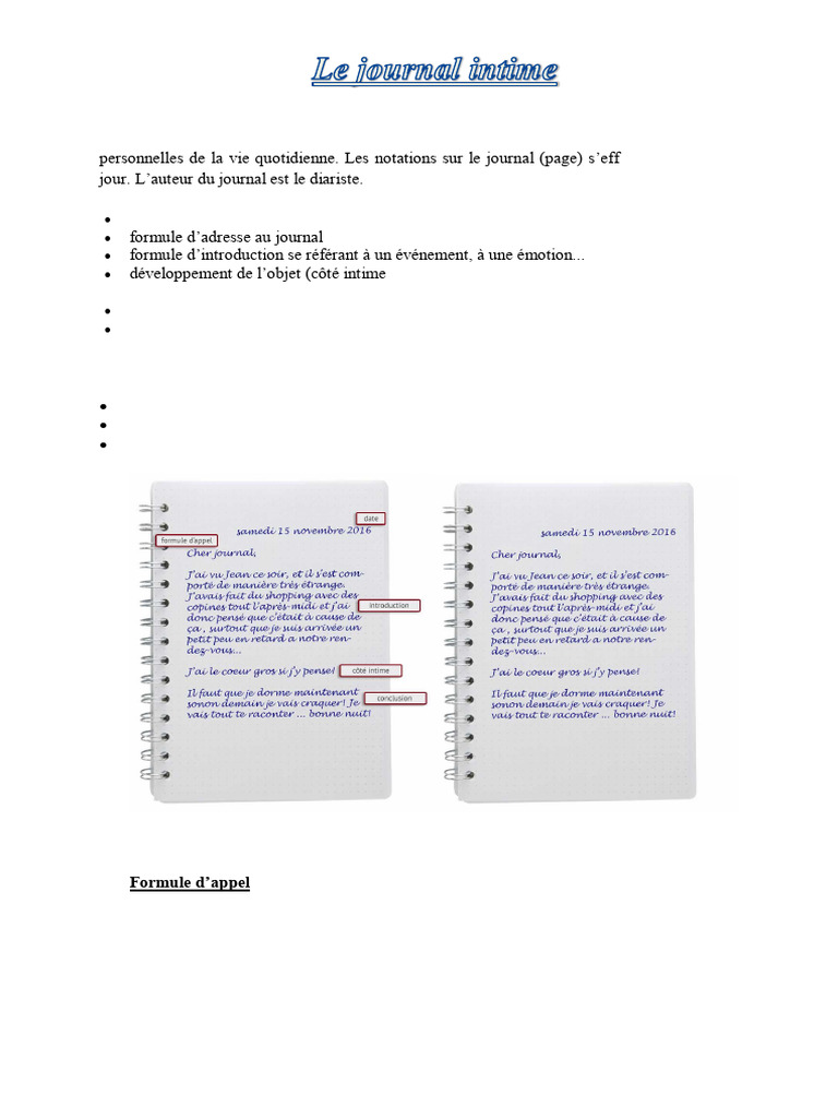 Guide du journal intime : structure et lexique | PDF | Journal intime ...