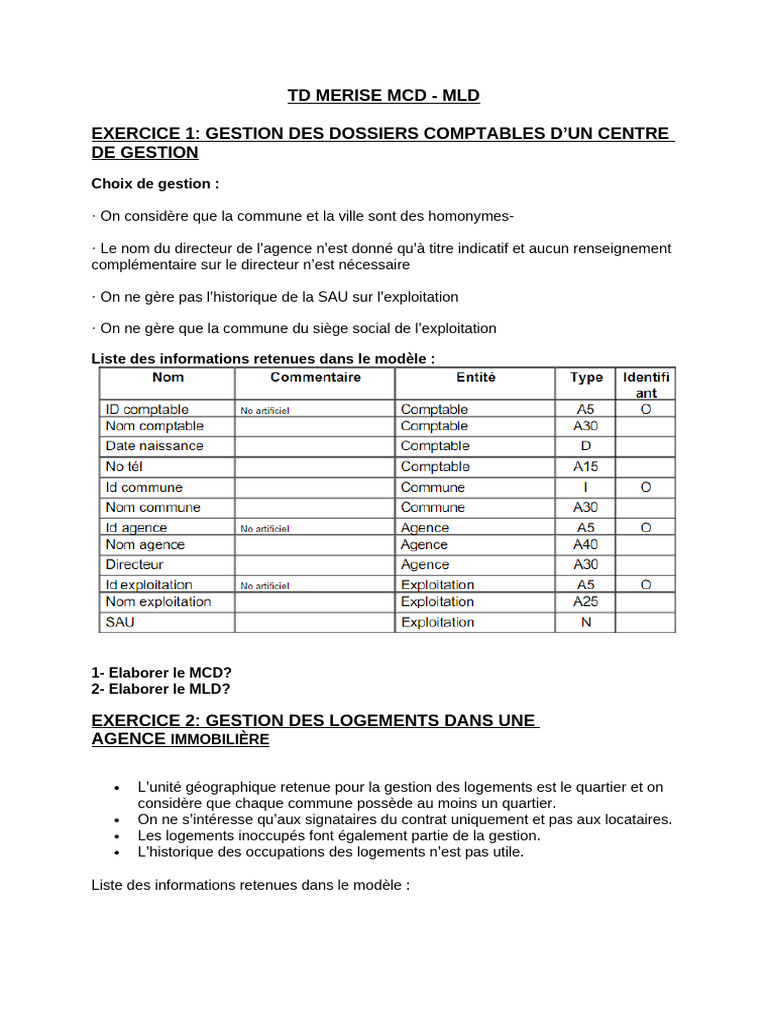 Modèles MERISE : MCD et MLD Exemples | PDF