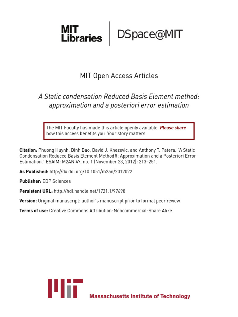 Patera a Static | PDF | Finite Element Method | Mathematical Analysis
