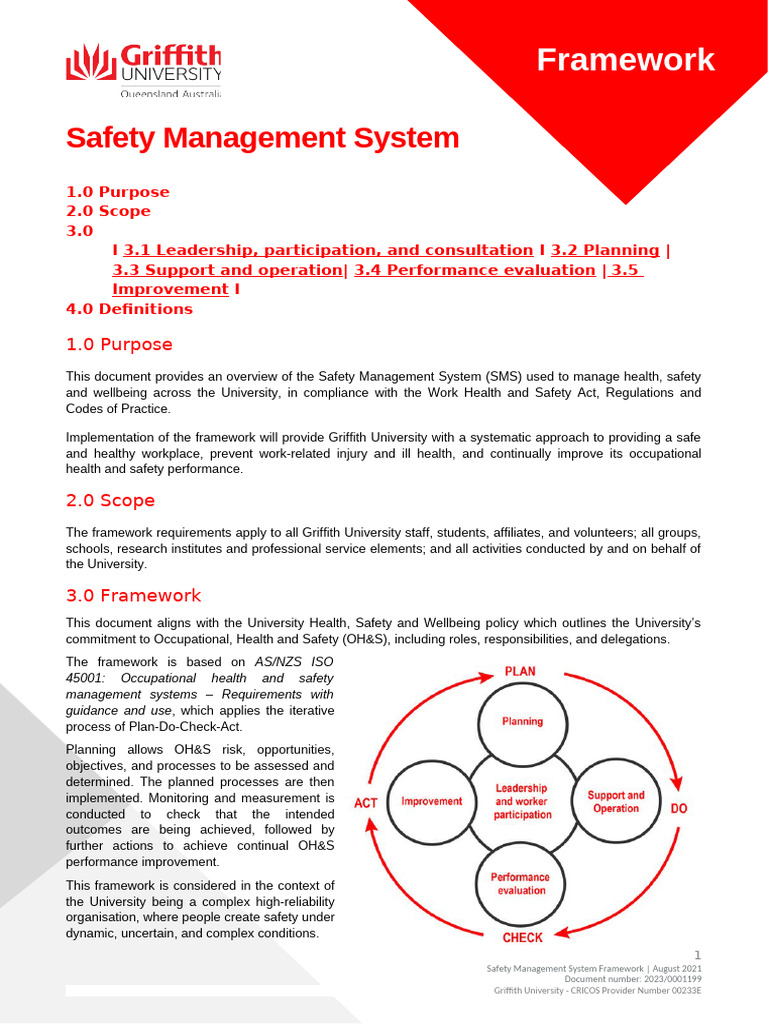 Griffith University Safety Management Framework | PDF | Occupational ...