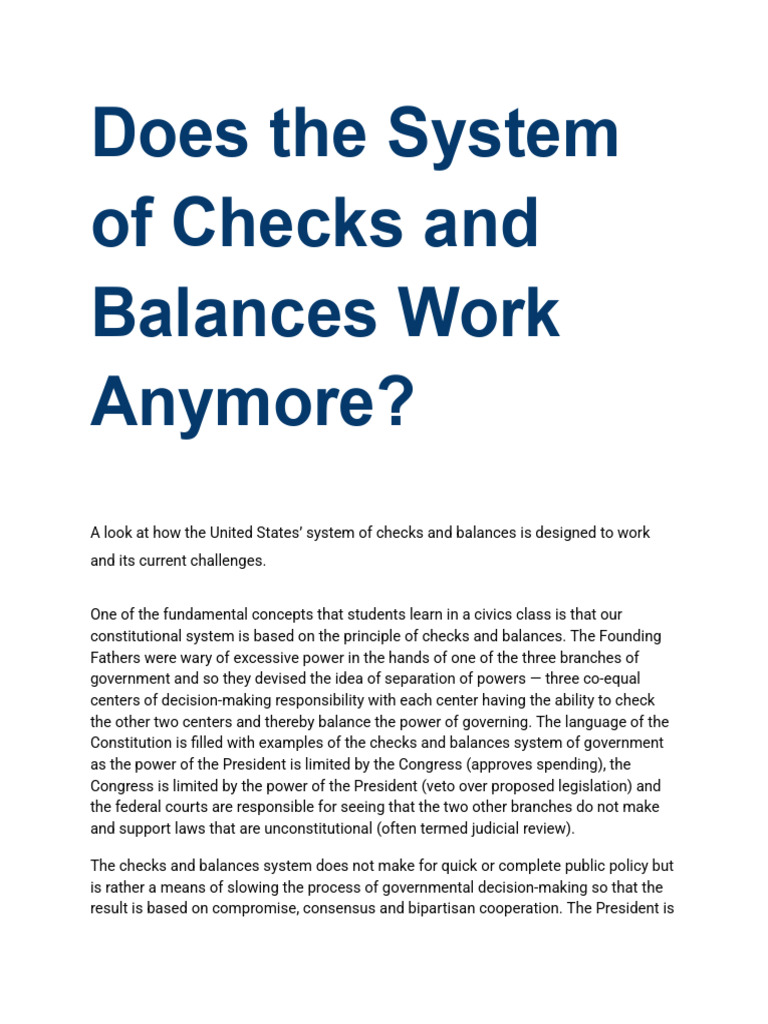 Challenges to U.S. Checks and Balances | PDF | United States Congress ...