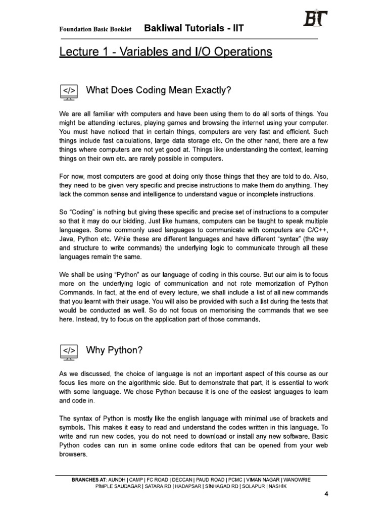 Coding - Lecture 1 | PDF
