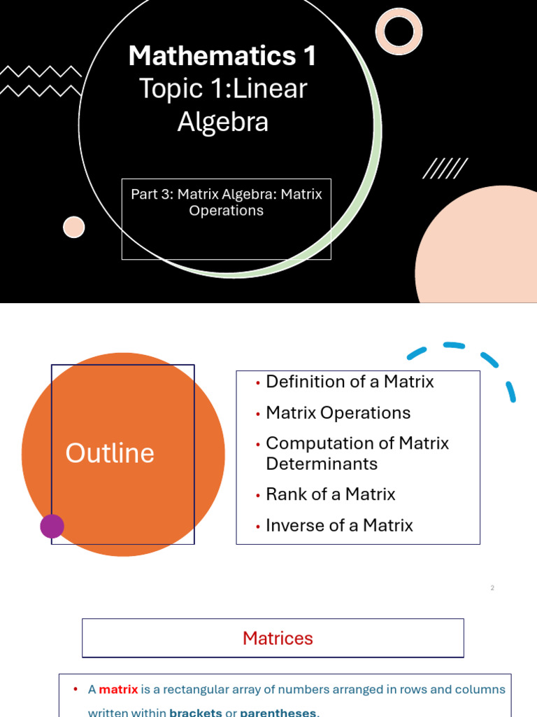 Matrix Algebra: Operations & Properties | PDF | Matrix (Mathematics ...