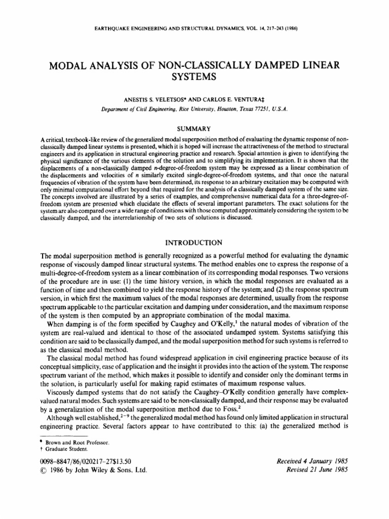 Earthq Engng Struct Dyn - March April 1986 - Veletsos - Modal Analysis ...