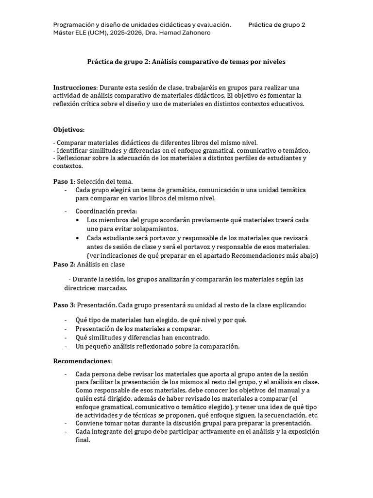 Práctica Grupal 2 Comparación Temas Por Niveles - Instrucciones | PDF ...