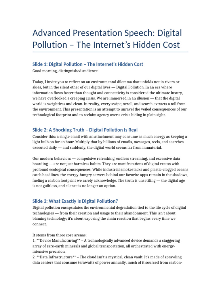 Advanced Digital Pollution Speech | PDF | Electronic Waste | Carbon Dioxide