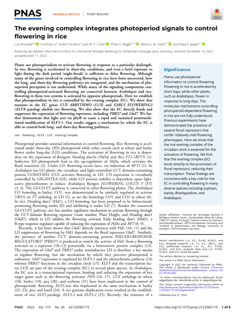 Andrade Et Al. - 2022 - The Evening Complex Integrates Photoperiod ...