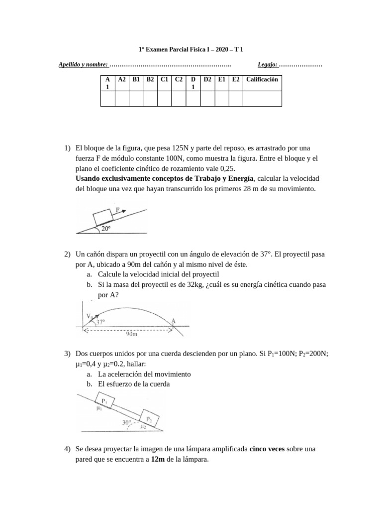 1° Parcial Fisica I 2020 - T 1 | PDF