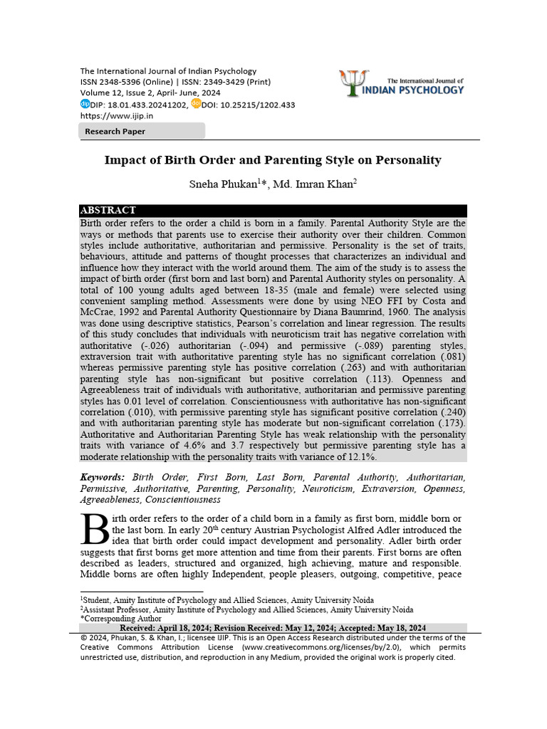 Birth Order and Parenting's Impact on Personality | PDF | Parenting ...