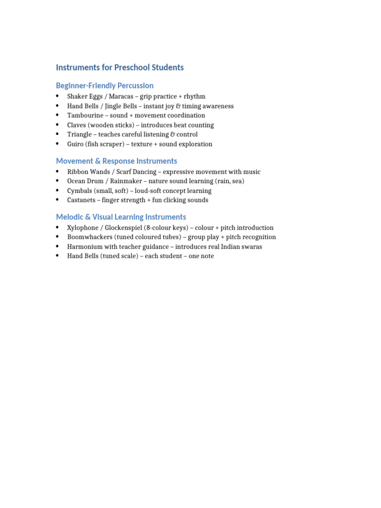 Preschool Music Instruments Guide | PDF