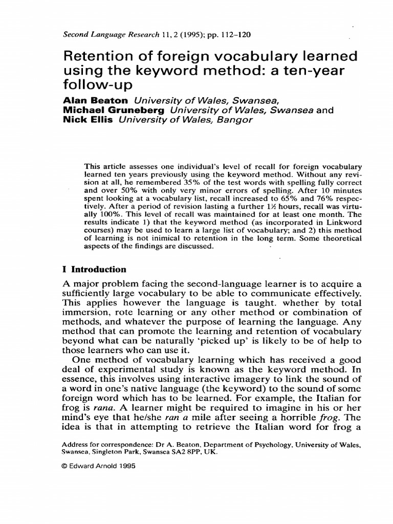 Beaton Et Al. - 1995 - Retention of Foreign Vocabulary Learned Using ...