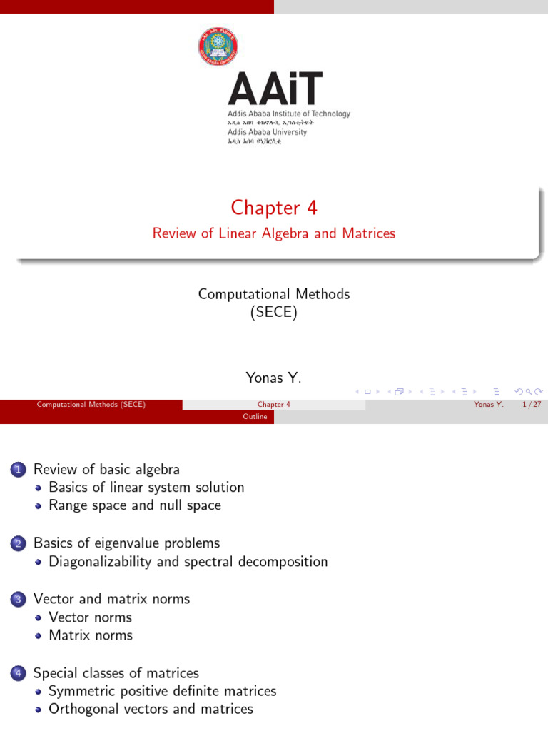 Linear Algebra and Matrix Methods | PDF | Eigenvalues And Eigenvectors ...