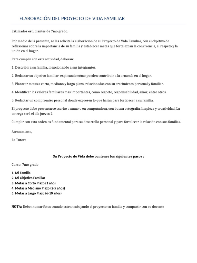 Proyecto de Vida en Familia | PDF