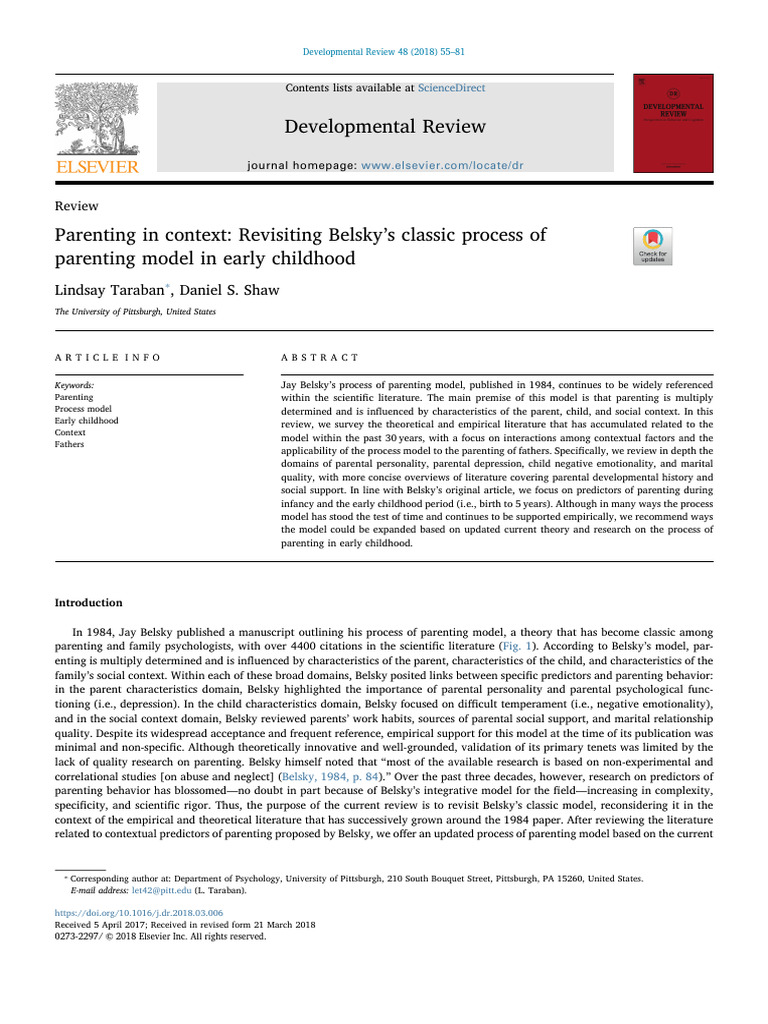 Revisiting Belsky's Classic Process of Parenting Model in Early ...