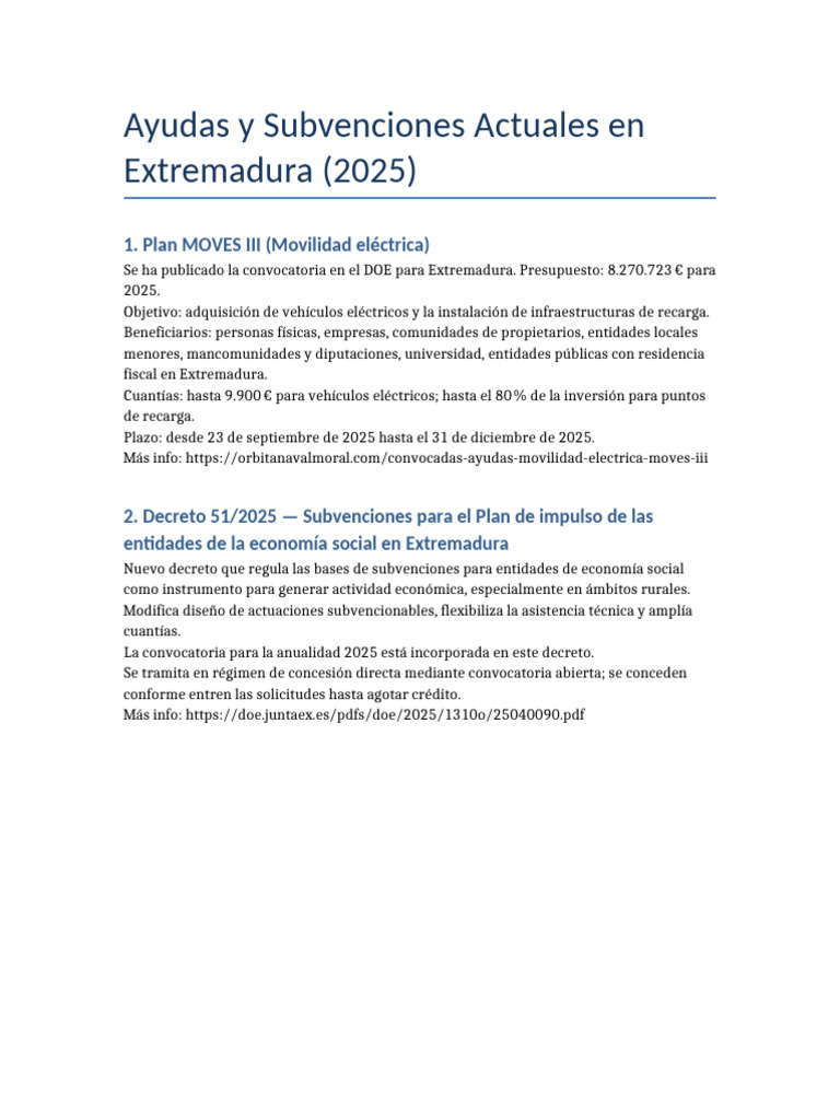 Ayudas y Subvenciones en Extremadura 2025 | PDF