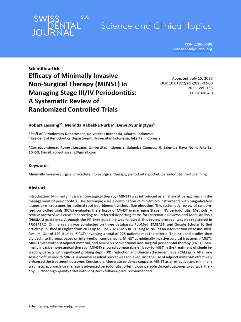 MINST Efficacy in Stage III/IV Periodontitis | PDF | Periodontology ...