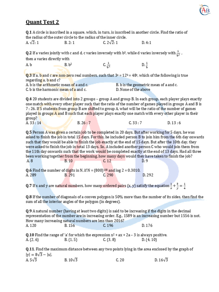 Quant Test 2 Complete | PDF | Numbers | Number Theory