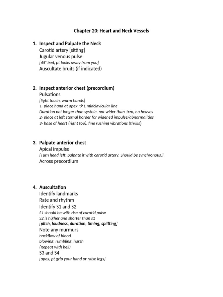 Heart and Neck Vessel Examination Guide | PDF