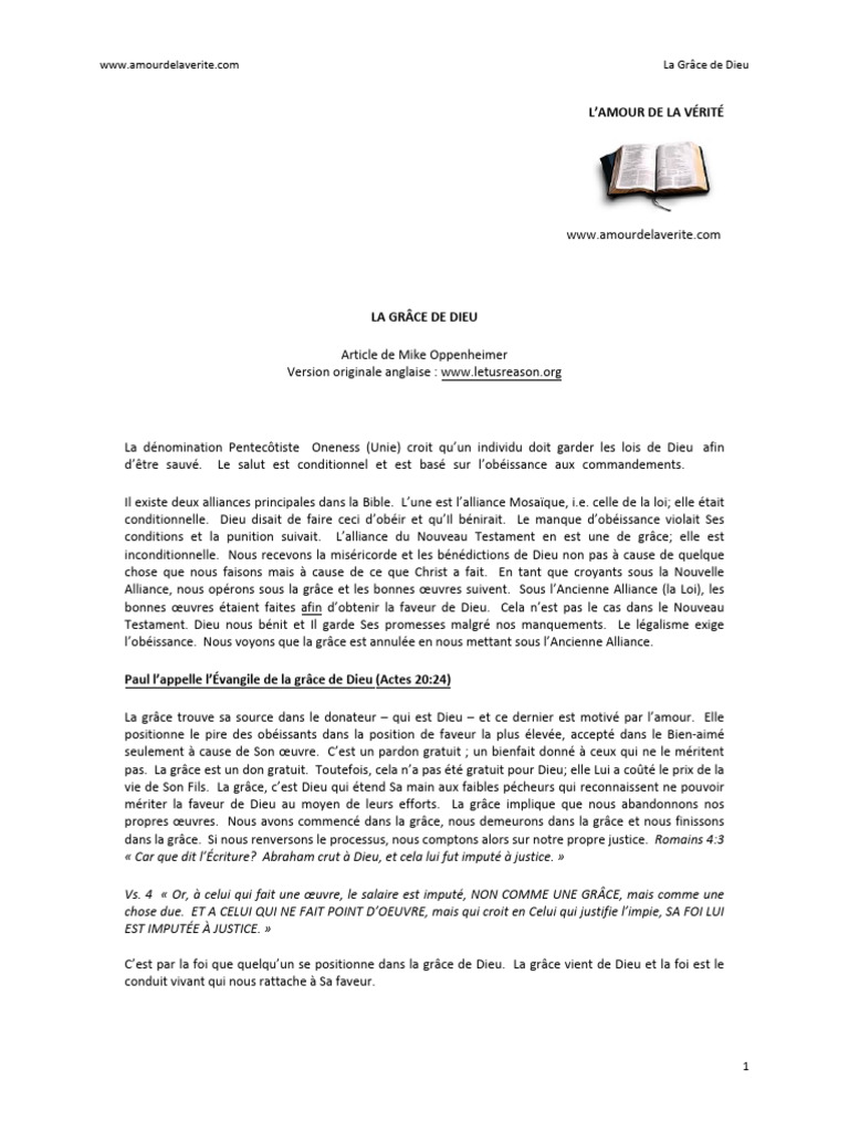 La Grâce de Dieu et le Salut par la Foi | PDF | Grâce (christianisme ...